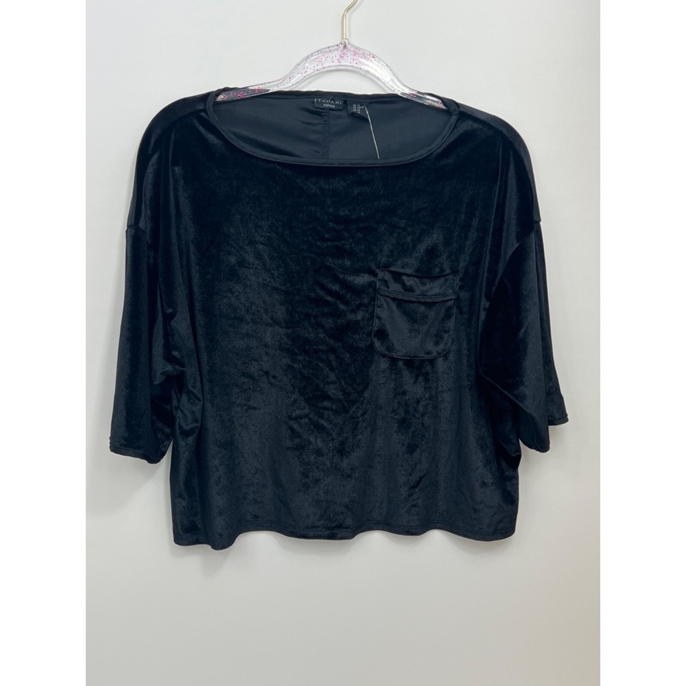 Tahari Sleepwear Black Velour Oversized Crop Womens Top Size XS